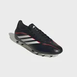 Championes de fútbol Adidas Copa Pure IV League para terreno firme. Diseño en color negro con las icónicas tres tiras blancas laterales y detalles en rojo. Presentan tecnología FUSIONFEEL para mayor comodidad y tracción optimizada.