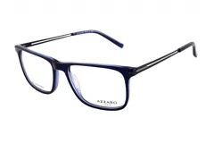 Armazón para lentes de acetato color azul con forma rectangular y varillas metálicas negras.