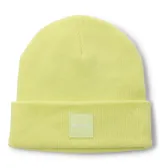 Gorro tipo beanie Columbia City Trek, de tejido de punto grueso color amarillo, con vuelta y parche cuadrado con logo de la marca en el frente.