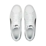 Championes Puma Smash 3.0 L de cuero blanco con franja lateral negra y logo dorado.