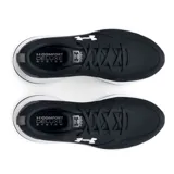 Championes de entrenamiento Under Armour modelo Charged Edge, color blanco con detalles en negro. Presentan una parte superior de malla transpirable con superposiciones de cuero y material sintético, entresuela Charged Cushioning de espuma moldeada por compresión y plantilla Ortholite de doble capa.