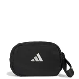 Riñonera Adidas SP Pouch T negra con logo Adidas plateado estampado al frente y correa ajustable.
