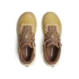 Bota de senderismo Merrell modelo Speed Strike 2 LTR, color beige y marrón. Presenta un diseño deportivo con empeine de cuero de plena flor y ante impermeable, cuello acolchado, cordones reforzados y suela de goma adherente para mayor tracción.