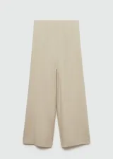 Pantalon wideleg de tiro alto, confeccionado en tejido mezcla de lino y viscosa. Presenta diseño crop, cintura con elástico y bolsillos laterales.