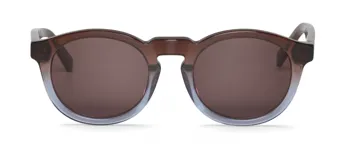 Lentes de sol Mr Boho modelo Jordaan, con montura redonda de acetato color marrón degradado a celeste y lentes marrones.