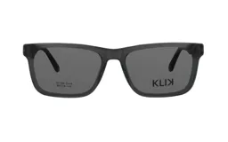 Anteojos de receta Klix modelo 101AM con armazón de acetato transparente en tono gris, de diseño rectangular y estilo clásico.