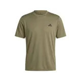 Remera deportiva Adidas de manga corta, color verde oliva, con cuello redondo y logo de la marca estampado en el pecho.