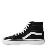 Championes de caña alta Vans modelo SK8-Hi, color negro con detalles en blanco. Confeccionados en una combinación de gamuza y lona, cuentan con la icónica banda lateral Sidestripe, punteras reforzadas, cuello acolchado para mayor soporte y suela de goma con diseño waffle.