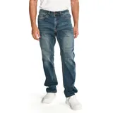 Pantalón de jean CAT para hombre, corte slim, color azul stone lavado, con cinco bolsillos y logo CAT en la parte trasera. Confeccionado en algodón, poliéster y spandex.