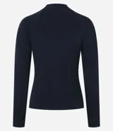 Campera deportiva negra de microfibra con ajuste al cuerpo, cuello alto, cierre por cremallera, bolsillos con cierre y raya contrastante blanca de hombro a puño.