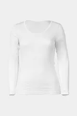 Camiseta de dama de manga larga, color negro, con cuello redondo.