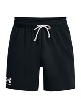 Short deportivo Under Armour modelo Rival Terry, color negro, con cintura elástica y cordón ajustable. Presenta logo de la marca estampado en la pierna derecha y bolsillos laterales abiertos.