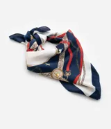 Pañuelo cuadrado de satén de poliéster con estampado de guarnición.