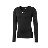 Remera térmica de manga larga Puma Baselayer en color negro, de ajuste ceñido al cuerpo con cuello redondo y el logotipo de la marca estampado en el pecho en color blanco.