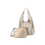 Cartera tipo shopper de cuero sintético color negro, con diseño amplio y minimalista, manijas cómodas para el hombro y costuras visibles.