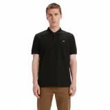 Remera polo de manga corta color negro, con cuello y cierre frontal de tres botones, confeccionada en algodón. Presenta un pequeño logo rojo bordado en el pecho.
