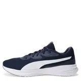 Championes de running Puma Night Runner V3, color azul marino con detalles en blanco. Presentan una parte superior de malla transpirable, cierre con cordones y suela con amortiguación SOFTFOAM+ para mayor comodidad.