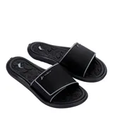 Sandalias Rider modelo Float de color negro con detalles en gris, capellada ancha con el logo de la marca y plantilla texturizada.