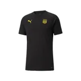 Remera de fútbol Puma del Club Peñarol, modelo Evostripe, de color negro con detalles en amarillo en el logo de la marca y el escudo del club.