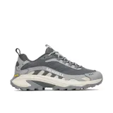 Championes de trail running Merrell modelo Moab Speed 2 Sport, color gris con detalles en beige y negro. Presentan un diseño técnico con empeine de nailon ripstop y TPU, entresuela de espuma FloatPro para mayor amortiguación y suela Vibram TC5+ con tacos de tracción para un agarre superior en terrenos irregulares.