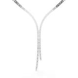 Collar en Y con baño de rodio y cierre de mosquetón. Diseño con un strand de Swarovski Zirconia transparentes en talla redonda y engaste de garra.