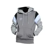 Canguro gris con mangas raglán en gris claro, celeste y negro. Logo de Umbro estampado en el pecho.