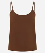 Blusa básica negra de breteles finos, confeccionada en malla de algodón peruano con escote redondo.