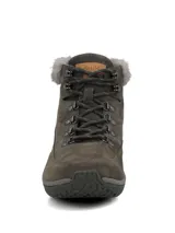 Botines de gamuza color gris oscuro con cuello de piel sintética, cierre mediante cordones y suela ergonómica con tecnología Spinal Flex.