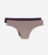 Kit de dos bombachas estilo bikini de la marca Lov, confeccionadas en poliamida sin costuras (seamless). Una en color gris topo y otra en color bordó, ambas con diseño liso y elástico cómodo en la cintura.