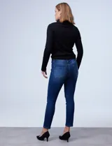 Jean skinny de tiro alto, color azul denim, marca Royalty.
