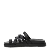 Sandalias planas color negro con múltiples tiras finas sobre el empeine y presilla para el dedo.