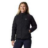 Campera negra de plumas marca Mountain Hardwear, modelo Stretchdown Jacket. Con cierre frontal, bolsillos laterales con cierre y un bolsillo interno.