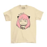 Remera de manga corta color beige, con cuello redondo y estampado frontal del personaje Anya Forger de la serie Spy x Family con la palabra HEH.