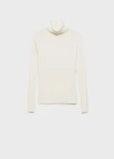 Jersey de punto fino con textura acanalada, diseño ajustado, cuello vuelto y manga larga.