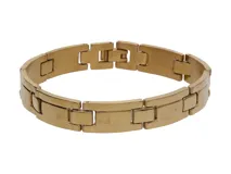 Pulsera dorada de acero con eslabones rectangulares.