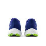 Championes de running New Balance modelo Evoz v3, color azul con detalles en blanco y verde lima. Presentan entresuela Fresh Foam X para mayor amortiguación, diseño de malla transpirable sin costuras y suela de goma integrada.