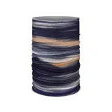 Cuello tubular multifuncional Buff Original Ecostretch con diseño de pinceladas horizontales en tonos azul marino, gris, blanco y ocre.