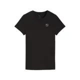 Remera Puma Essentials Elevated de manga corta y cuello redondo, color negro, con pequeño logo metalizado en el pecho.