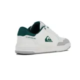 Championes Quiksilver Ride para hombre, de diseño urbano y skater, en color blanco con detalles en verde oscuro y puntera de gamuza gris.