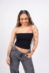 Top strapless de algodón con lycra, color rosa.