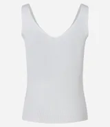 Musculosa negra de tejido de punto acanalado, con escote en V profundo y tirantes anchos.