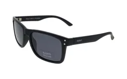 Lentes de sol negros con marco cuadrado y lentes polarizadas grises.