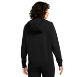 Campera Nike de mujer, color negro, con cierre frontal completo, capucha con cordón ajustable, bolsillos laterales y logo bordado en blanco en el pecho.