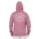 Canguro con cierre color bordó, con capucha y cordones ajustables. Estampado pequeño con el logo de la marca en el pecho.