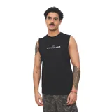 Musculosa Quiksilver color negro, con cuello redondo, corte recto y estampa frontal con el logo y nombre de la marca en blanco.