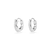 Aros pequeños de aro Swarovski Matrix, bañados en rodio, con circonias transparentes engarzadas.