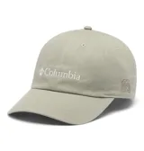 Gorra Columbia Provisions Ball de color gris claro, confeccionada en algodón, con diseño clásico de seis paneles, visera curva y cierre posterior ajustable. Cuenta con el logotipo de la marca bordado en el frente y un pequeño detalle bordado en el lateral.