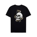 Remera negra de manga corta Dickies, con cuello redondo y diseño estampado en el pecho con una calavera y la marca.