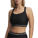 Top deportivo Under Armour Heatgear High de color negro, con diseño de espalda racerback, tirantes ajustables y banda elástica inferior con el nombre y logotipo de la marca en contraste.