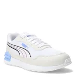 Championes Puma Graviton Mega de mujer, color blanco con detalles en celeste y negro.